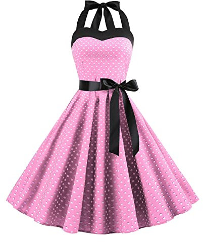 Générique Robe Vintage Années 50 Femme Retro Rockabilly Pin Up Élégante Robes sans Manche Dos Nu Décolleté en Cœur Polka Dot Trapèze Mariage Cocktail Soirée Fête Cérémonie (Rose, XL)