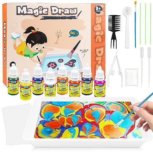 Encuryna Peinture à Marbrer à l'Eau pour Enfants - Kit de Bricolage 8 Couleurs - Art pour Enfants à Partir de 4, 5, 6, 7, 8 Ans - Cadeaux pour Filles et Garçons