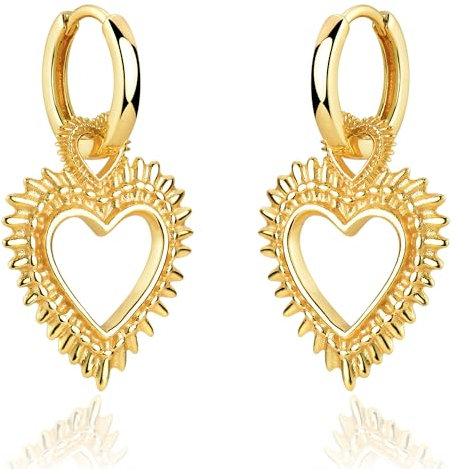Jenosy Ohrringe Gold Damen Herz Ohrringe Gold für Damen Chunky Creolen mit Herz Anhänger Große Ohrringe Creolen Herz Gold Hypoallergene 18K Vergoldet Ohrringe Modeschmuck für Frauen und Mädchen