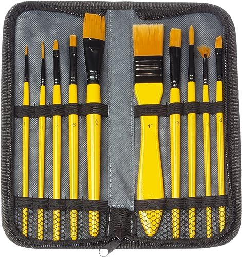 Kangaro Künstlerpinsel Set 10 stuck - Acryl -verschiedene Größen für Künstler, Erwachsene und Kinder - im praktischen Aufbewahrungskoffer