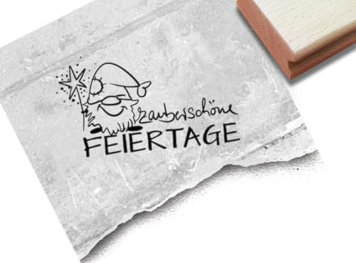 Stempel Zauberschöne Feiertage mit Weihnachtswichtel - Weihnachtsstempel Wichtel Gnom - Karten Geschenkanhänger Tischdeko Scrapbook - zAcheR-fineT (klein ca. 48 x 28 mm)