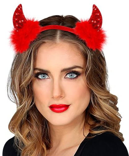 W WIDMANN MILANO Party Fashion - Teufelshörner mit Pailletten, Haarreif, Accessoire für Teufelskostüme, Halloween, JGA