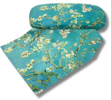 Brillenetui Hardcase mit Stoffbezug und Reinigungstuch aus Mikrofaser - FridolinEdition - Motiv: Mandelblüten - Künstler: Vincent Van Gogh