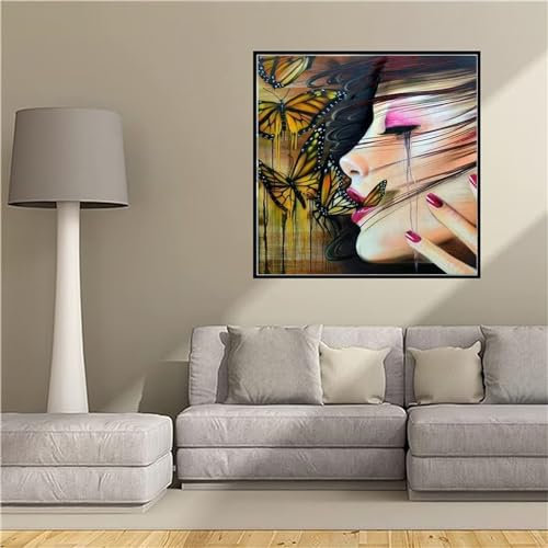 Schmetterling Schönheit Diamant Painting Bilder 5D Diamond Painting Kinder Voll Diamonds Bastelset Erwachsene Diamond Painting Set für Anfänger Stickerei für Weihnachten Home Wall Décor 45x45cm -UmL