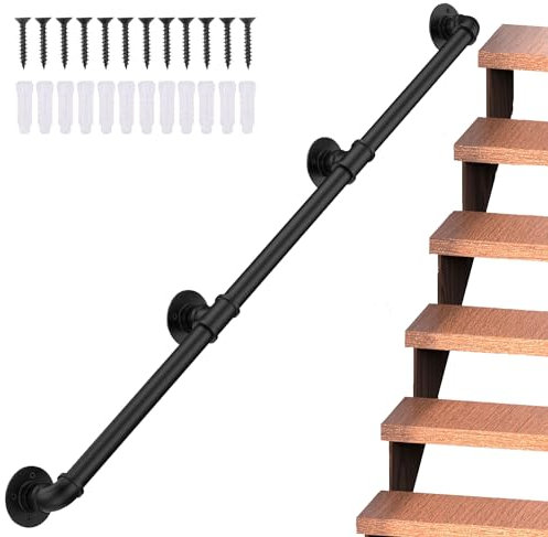 Pasamanos Escalera 3m, Magtctyae Barandilla Escalera Pasamanos para Escaleras Interiores Exteriores Antideslizante con Barandilla de Escalera de Barandilla de Tubería de Hierro pared Loft Ancianos