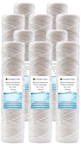 Filtro acqua per sedimenti standard da 25,4 cm, 5 micron, 25,4 x 6,3 cm, alta capacità di tenuta dello sporco, adatto per alloggiamenti standard da 25,4 cm (confezione da 10)