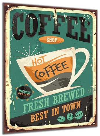 DARO Design - Wand-Bild auf 6mm HDF 40x30 cm Hot Coffee Kaffee - Wand-Deko Bilder Geschenk Vintage-Schild Retro-Schild