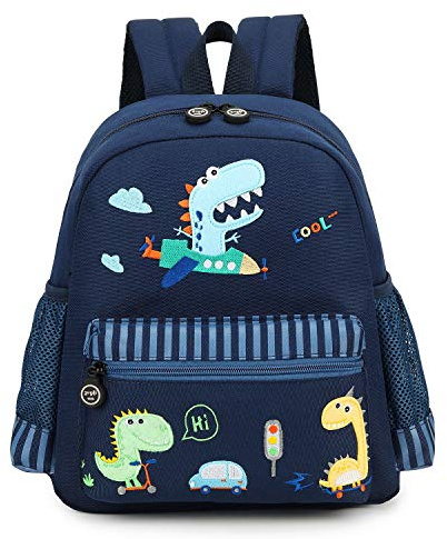 willikiva Süßer Zoo kleiner 3D-Rucksack für Jungen und Mädchen, Kleinkinder-Rucksack, wasserdicht, Vorschule, Tiefblauer Auto-Dinosaurier, Einheitsgröße