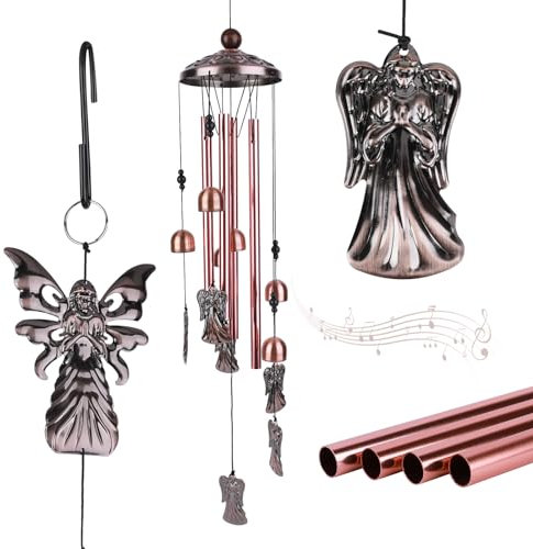 YUNYODA Engel Windspiele für Draußen Hängend, Windspiel Metall für Drinnen Draußen Deko, Windspiel Garten Hängedeko für Terrasse, Balkon, Osterdeko, Muttertagsgeschenke, Geschenke für Frauen