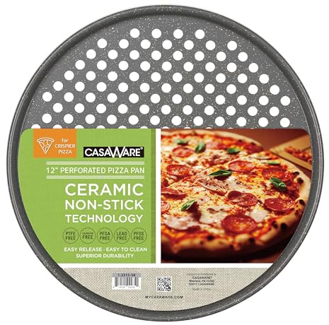 casaWare Perforierte Pizzablech, 30,5 cm, keramikbeschichtet, antihaftbeschichtet (Silbergranit)