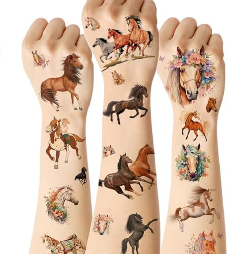 Powmag Tatuaggi per Bambini, Tatuaggi Cavalli Bambina, Tatuaggi Temporanei per Bambini, Adesivi per Tatuaggi per Ragazze Ragazzi
