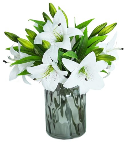Pesoncarl 9 Stück künstliche Lilienblumen, 14,6 '' Osterlily Blumen für Ostern, lebensechte falsche Lilien weiße Frühlingsblumen für Hochzeitstisch Herzstück Party Dekor Künstliche Blumen