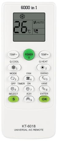 TALENTEC Home | Mando Aire Acondicionado Universal | 6000 en 1 - Compatible con: Daikin, Mitsubishi, Panasonic, Fujitsu, Galanz, Samsung, etc | Búsqueda Automática | KT-6018 | Control Remoto A/C