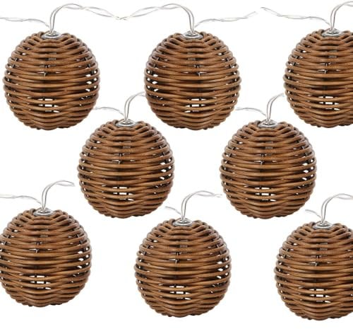 Realideas - Guirnalda de luces decorativas de ratán – 10 LED con estilo bola de alambre de ratán, funciona con pilas, para interiores y exteriores, para el hogar, pérgola, porche, fiesta, patio