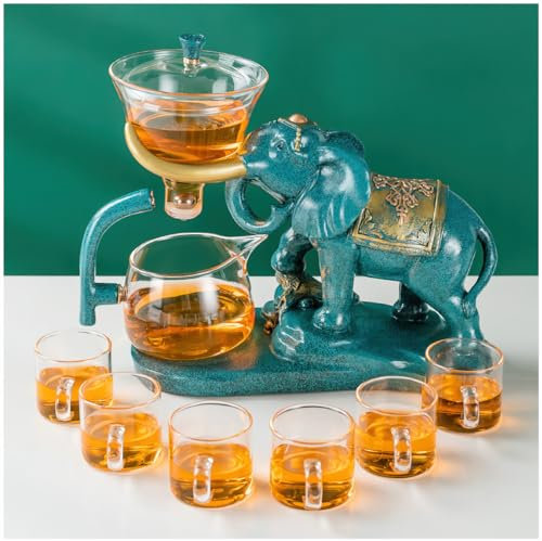 Lazy Kungfu Magnetic Tea Pot, Semi Automatic Glass Teapot, Lazy Kungfu Drip Teapot, Magnetic Attraction Water Rotating Cover Bowl Suitable for Home/Office Reception Tea Set （Tea Set+6 cups)