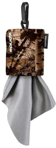 SPUDZ Classic Microfiber Lens Cleaner – Clip-On Pouch, Washable – for Binoculars, Scopes, Glasses, Screens | Stealth Bronze, 6 x 6 Inch