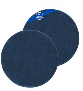 TA&MA Store Badezimmerteppich | Badezimmer Teppiche rutschfest waschbar – Hochwertige Badematte & Badteppich - Badematte als Set kombinierbar - Teppich Badezimmer Blau 2er 80cm rund