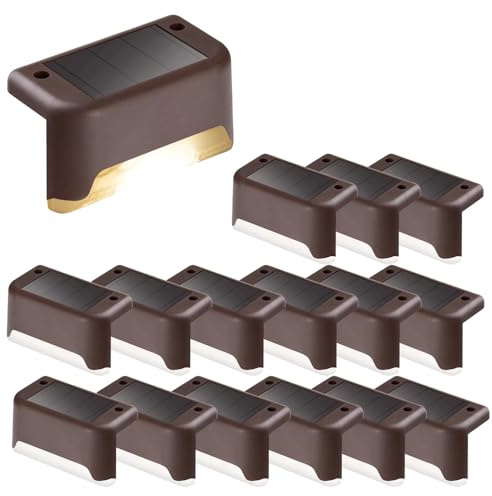 Sarini Solarleuchten für draußen,16 Stück,Treppenlicht,wasserdichte LED-Beleuchtung für Außentreppen,Stufen,Zäune,Hof,Terrasse,Dachrinne,Weg,Dekoration,Warmweiß