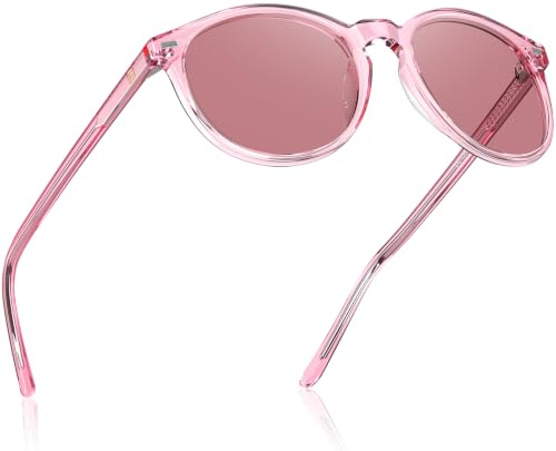 DUCO Classic Round Polarized UV400 Protection Vintage Shades Sunglasses for Women 1230 (Pink Stripe Frame Pink Lens)