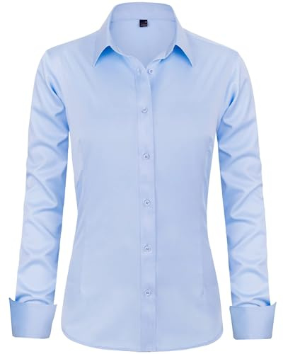 J.VER Bluse Damen Casual Business Bluse Damen Button Down Shirts Klassische Langarm Kragen Tops Bügelleichtes Modern Oberteil