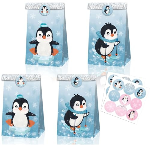 JeVenis Stück Pinguin Party Favor Bags Süßigkeiten Goodie Bags | 12 Stück Pinguin Party Favor Bags Süßigkeiten Goodie Bags für Onederland Geburtstag und Babydusche Dekoration