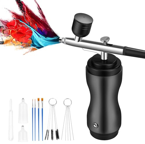 Airbrush Kit with Compressor Cordless - 48PSI High-Pressure,60min Working Time,Portable Air Brush for Nails, Handheld Spray Machine with 0.3mm Nozzle for Makeup Painting Model Barber Cake (Black)