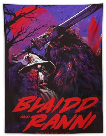 Blaidd und Ranni Gaming-Poster für Schlafzimmer, lustiger Wandteppich, Wandkunstdruck, Geschenk, Bild, Gemälde, Kunstwerk, Schlafzimmer, Heimdekoration, 76,2 x 101,6 cm