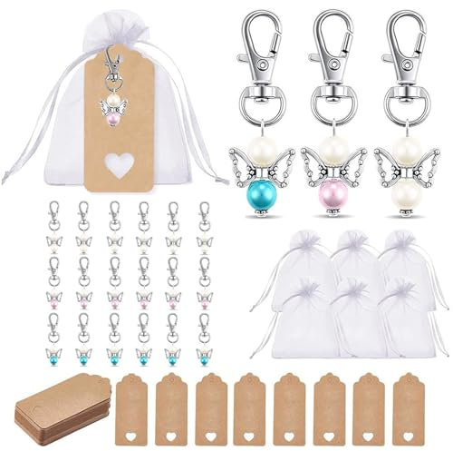 Schutzengel Anhänger, 21 Stück Gastgeschenke Schutzengel mit Organza Beutel Kraftpapier, Kleine Engel Anhänger, Gastgeschenke Taufe Hochzeit für Hochzeit Taufe Weihnachten Geburtstag Konfirmation
