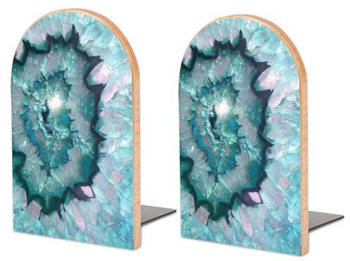 Ein Paar Buchstützen für Regale, blaugrüne Achat-Buchstützen für Büro und Schule