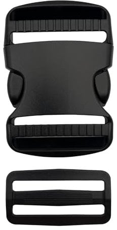 EesTeck 1 Set 50mm Heavy Duty Buckle Clips, Dual Adjustable Plastic Quick Side Release Plastic Buckle and tri-glide slider for Luggage Straps Pet Collar Backpack Repairing