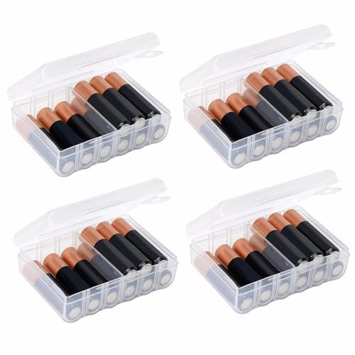 Linkidea 4 Packs Small AAA Battery Storage Organizer Box, 12 AAA Battery Storage Box, WaterProof Portable Battery Organizer with Rope Hole