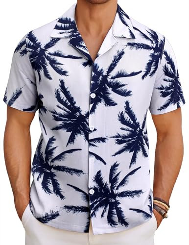 COOFANDY Hawaiian Shirts Mens Short Sleeve Summer Casual Beach Shirts Button Down Lightweight Funky Tropical Holiday Palm Tree Shirt Aloha Cuban Collar Palm Trees C L