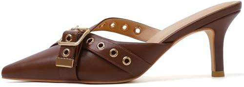 Mostrin Kitten-Heels für Damen, Nietenabsatz, Pantoletten, spitz, geschlossene Zehen, Vintage-Stiletto-Absätze, elegante Pumps, modische Absätze, Braun, 37.5 EU