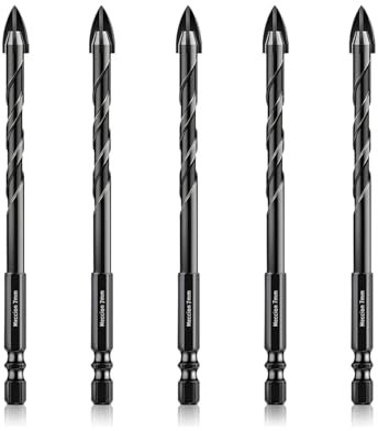 Meccion Brocas para Azulejos 7mm 5Pcs Brocas Profesional con Punta de Carburo de Tungsteno en Cruz para Azulejos, Ladrillos, Vidrio, Porcelana, Plástico, Madera, Cemento, Metal Suave
