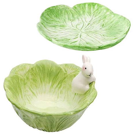 PRETYZOOM Crockery Set Rabbit Cabbage Bowl Boys and Girls Dinner Plate Set Ceramic Food Serving Bowl Microwave Safe