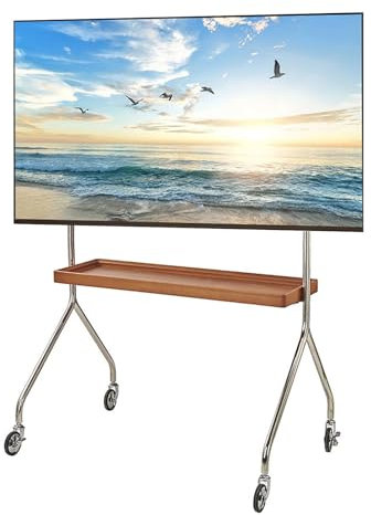 GXXINGIN TV-Ständer auf Rollen für 43-70 Zoll LCD-LED-Plasma-Flachbildfernseher, VESA 200 x 200 mm – 600 x 400 mm, bis zu 100 kg (Holzfarbe)
