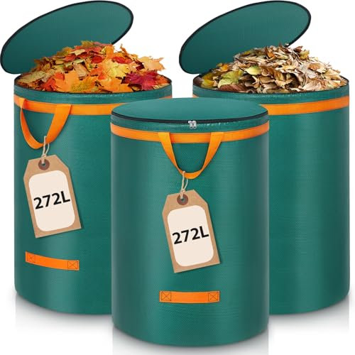 Enbagold 3X 272L Gartenabfallsack Stabil, Laubsack mit Deckel und Griffen Gartensack Groß, Gartenabfallsäcke Gartensäcke Grünschnittsack, Selbststehend Grünschnittsäcke, Abfallsack für Gartenabfälle