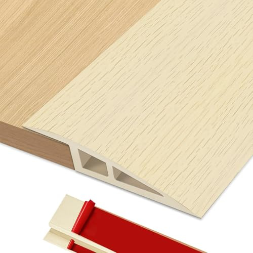 BOYIFEIJIE Soglia di Dislivello Pavimento, 2M x 7cm Profilo di Raccordo per Pavimenti in PVC Autoadesivo, Profilo di Transizione per Dislivelli di Pavimento da 10mm ~ 15mm (Rovere Bianco)