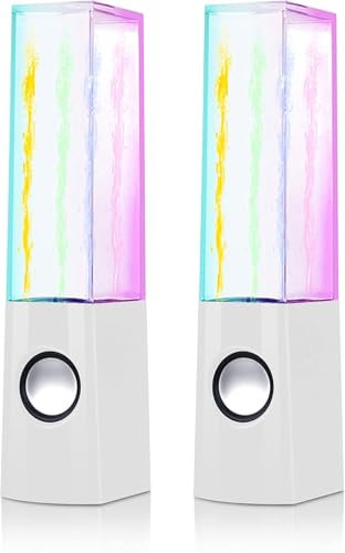 Led Light Dancing Water Speakers Fountain Music for Desktop Laptop Computer PC,USB Powered Stereo Speakers 3.5mm Audio (White)