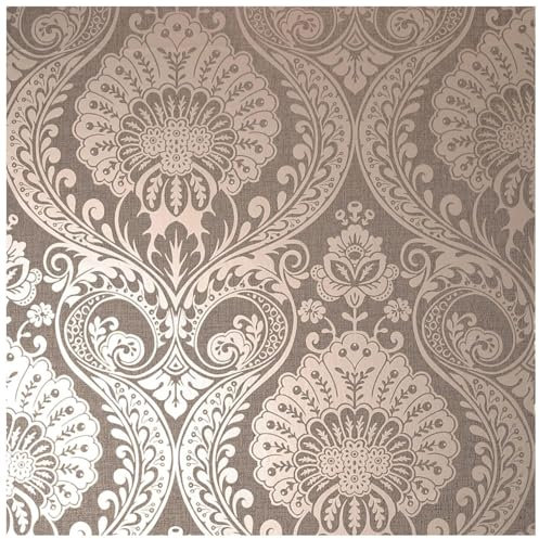 YöL Original Damask Design Chocolate and Rose Gold - Classic Contemporary Versatile - 10.05m x 53cm Roll - Striking Feature Wall - Living Room Dinning Room Bedroom Lounge - Paste The Paper Wallpaper