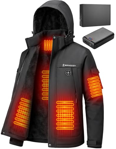 Beheizte Jacke Herren mit Fleecefutter, Heizjacke Herren mit 20000mAh 7.4V Akku, 6 Heizzonen & 3 Temperaturstufen, Wasserdichte Winddichte Winterjacke, Heizjacke Herren für Skifahren, Camping