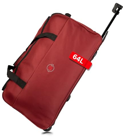 Cocoono Reisetasche mit Rollen 64L – Große Reisetasche mit Rollen zum Ziehen – Sporttasche mit Rollen – Rolltasche – Trolley Tasche – Reisetasche groß mit Rollen (Rot mit Gestänge)
