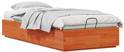 vidaXL Ottoman Bettgestell Wachsbraun 80 x 200 cm Massives Kiefernholz, Geräumiges Stauraumbett, modernes hydraulisches Lift-Ottoman-Rahmen, Kiefernholz, modernes Design