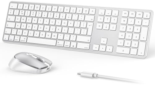 Clavier Bluetooth sans fil rechargeable pour Mac OS, ensemble clavier et souris sans fil pour MacBook Air/MacBook Pro/iMac, multi-appareils, ultra fin, saisie silencieuse, disposition britannique