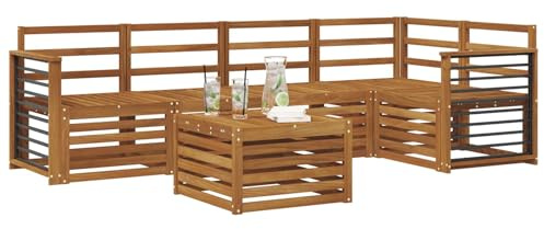 vidaXL Sofagarnituren 6 pcs Natur Massivholz Akazie, Moderner Outdoor-Sofa, strapazierfähiges Möbel für Garten, Bequeme Lounge-Sitzgruppe für die Terrasse