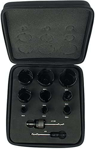 Starrett Tungsten Carbide Tipped Holesaw Kit - 11-Piece KMP09021 Multi Purpose Cut TCT Hole Saw Cutter Kit with Arbors Set - Compatible with Bosch Dewalt Hitachi Festool Milwaukee