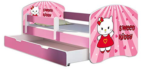 ACMA Lit Enfant Bébé II TIROIR Matelas Gratuite Rose (15 Sweet Kitty, 160x80 cm + tiroir)