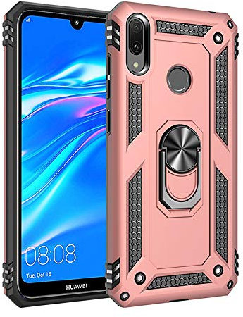 BestST Hülle für Huawei Y7 2019/Y7 Prime 2019 Tasche Hülle für Huawei Y7 2019/Y7 Prime 2019, 360 Grad Drehbar Ringhalter mit Magnetischer Handyhalter Auto Handyhülle,Rosegold