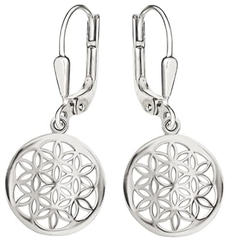 CLEVER SCHMUCK Silberne Damen Ohrringe als Ohrhänger 24 mm mit Lebensblume Ø 17 mm schlicht und glänzend Sterling Silber 925 im Schmucketui weiß