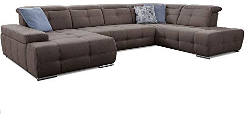 Cavadore Wohnlandschaft Mistrel mit Schlaffunktion / U-Form Bettsofa mit leichter Fleckentfernung dank Soft Clean / Geeignet für Haushalte mit Kindern, Haustieren /343 x 77 x 228 / braun